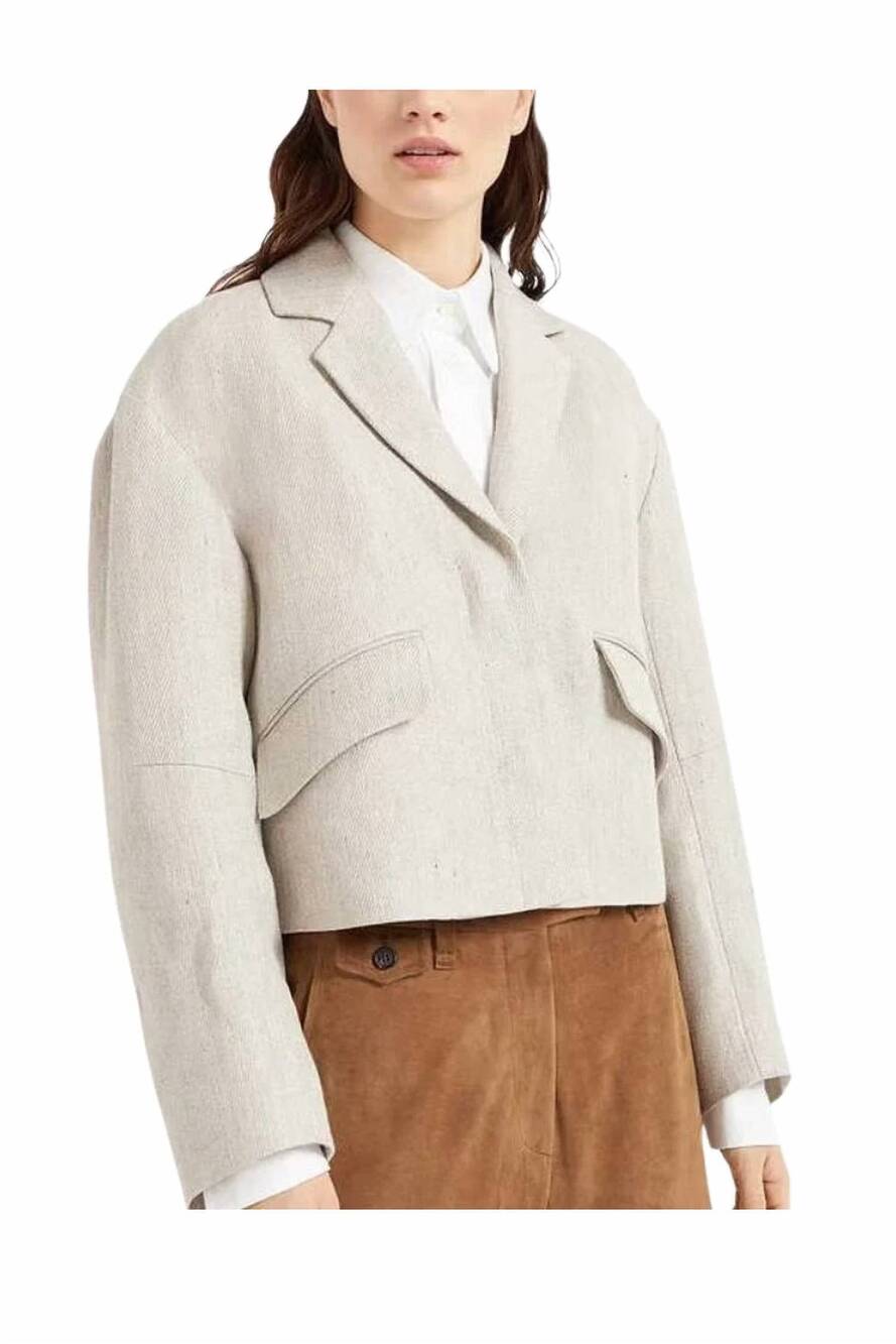 NEW BRUNELLO CUCINELLI cropped linen blazer jacket in sand